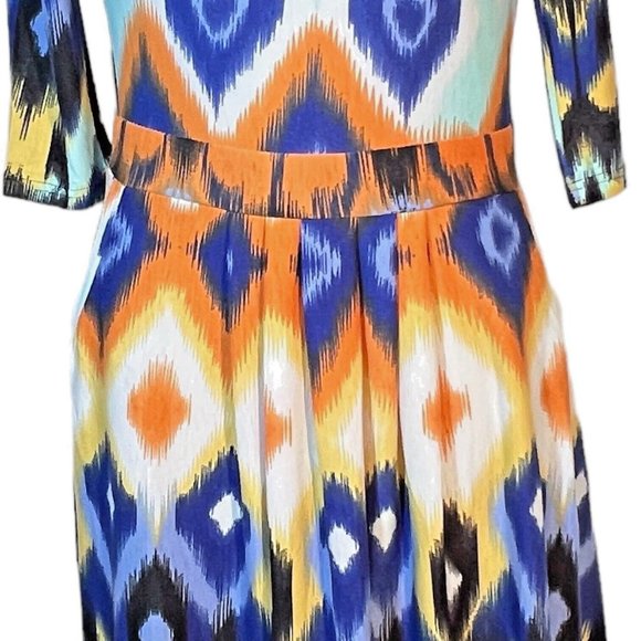 Reborn Fit and Flare Dress Colorful Abstract Print Size XL 3/4 Length Sleeves - Picture 2 of 8